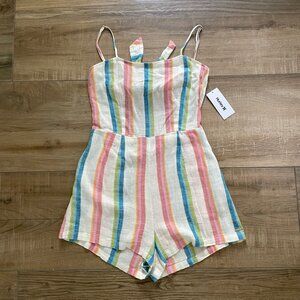 Hurley Romper Womens Medium Striped Pink Ivory Blue Green Linen Blend Summer